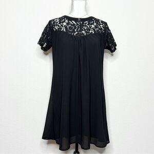 Vanberfia Women's Black Lace Overlay Maternity Dress Short Sleeve Size M
